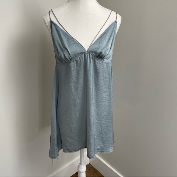 Intimately Free People Satin Babydoll Slip Dress Mini Light Blue Size Small - Picture 1 of 7